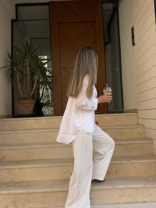 Palm Satin White Trousers