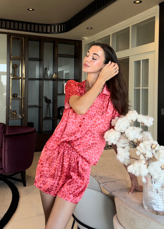 Leopar Desen Pembe Pijama Takımı
