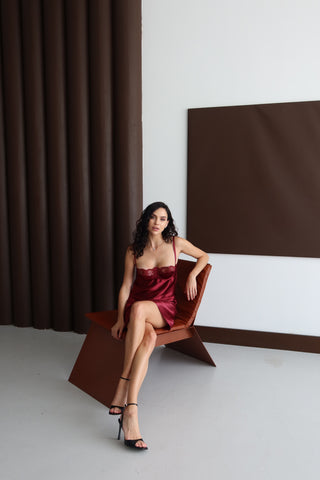 Bordo Saten Gecelik
