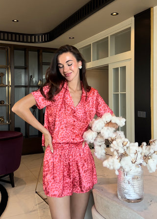 Leopar Desen Pembe Pijama Takımı