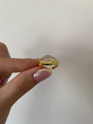 925 Gümüş Taşlı Göz Detay Ayarlanabilir Yüzük