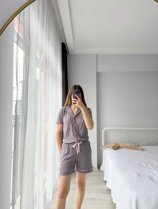 Lilac Shirt Collar Set with Shorts