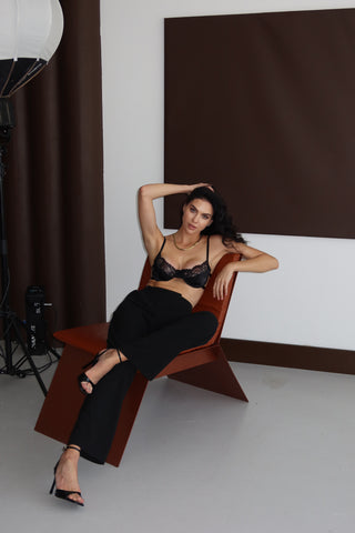 Classy Siyah Saten Sütyen Takım