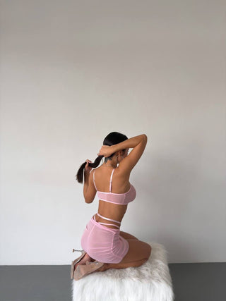 Pembe Gümüş Detay Transparan Set
