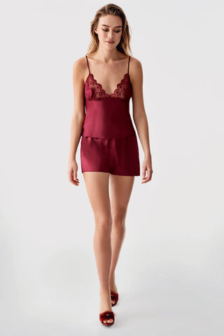 Premium Bordo İpek Saten İpli Şort Takım