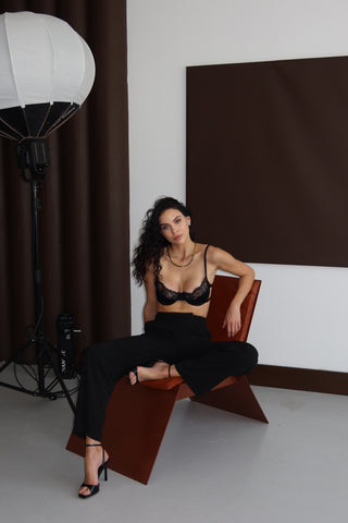 Classy Siyah Saten Sütyen Takım