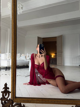 Penolie Kırmızı Bodysuit Sabahlık Set