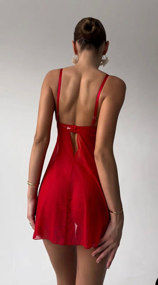Kırmızı Fiyonk Detaylı Babydoll