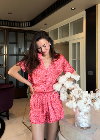 Leopar Desen Pembe Pijama Takımı