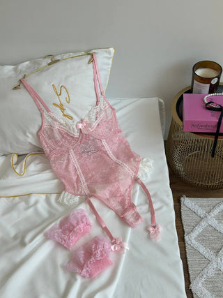 Honeybell Pembe Premium Jartiyer Bodysuit