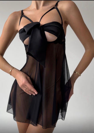 Siyah Fiyonk Detaylı Babydoll