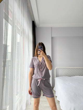 Lilac Shirt Collar Set with Shorts