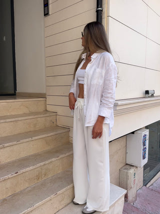 Palm Satin White Trousers