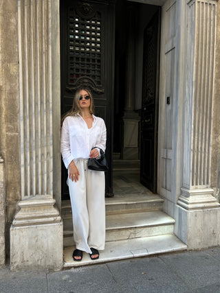 Palm Satin White Trousers