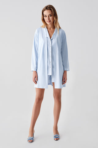 Premium 4 Parça Bebe Mavisi Kısa Kollu Gömlek Yaka Şort Pijama Takımı ve Sabahlık