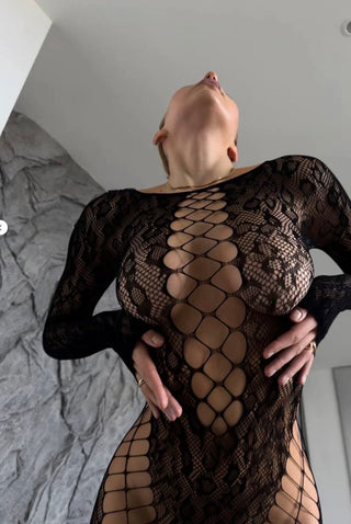 Leopar Desenli Dekolte Fantezi Vücut Çorabı