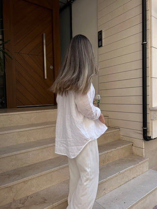 Palm Satin White Trousers