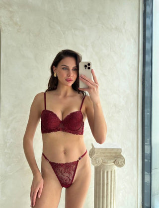 Bordo Kaplı Destekli Sütyen Takım