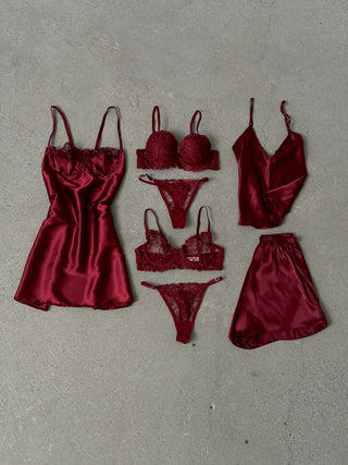 Mary Bordo Saten ve Dantel 7 Parça Set